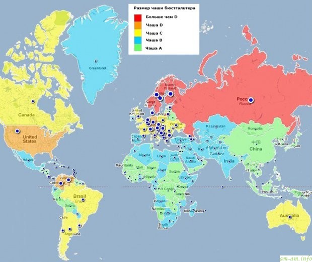 Оновлене: карта «большегрудая» по країнам, джерело даних невідомий
