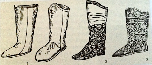 Цікаво, що самі ранні російські чоботи ( 10 століття   ) Робилися на м'якій підошві, і були порівняно короткими (до середини ікри)